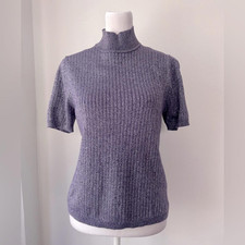 Vintage '00s Koret Purple Metallic Ribbed Short Sleeve Turtleneck Sweater