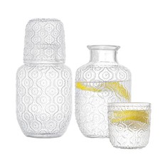 Hniuyun 4Pcs Vintage Bedside Water Carafe Set with Tumbler, 500ml Flower 