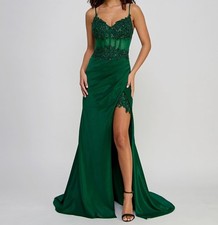 Say Yes Juniors' Women's Green Satin Beaded Sweetheart Corset Dress Size 1-2