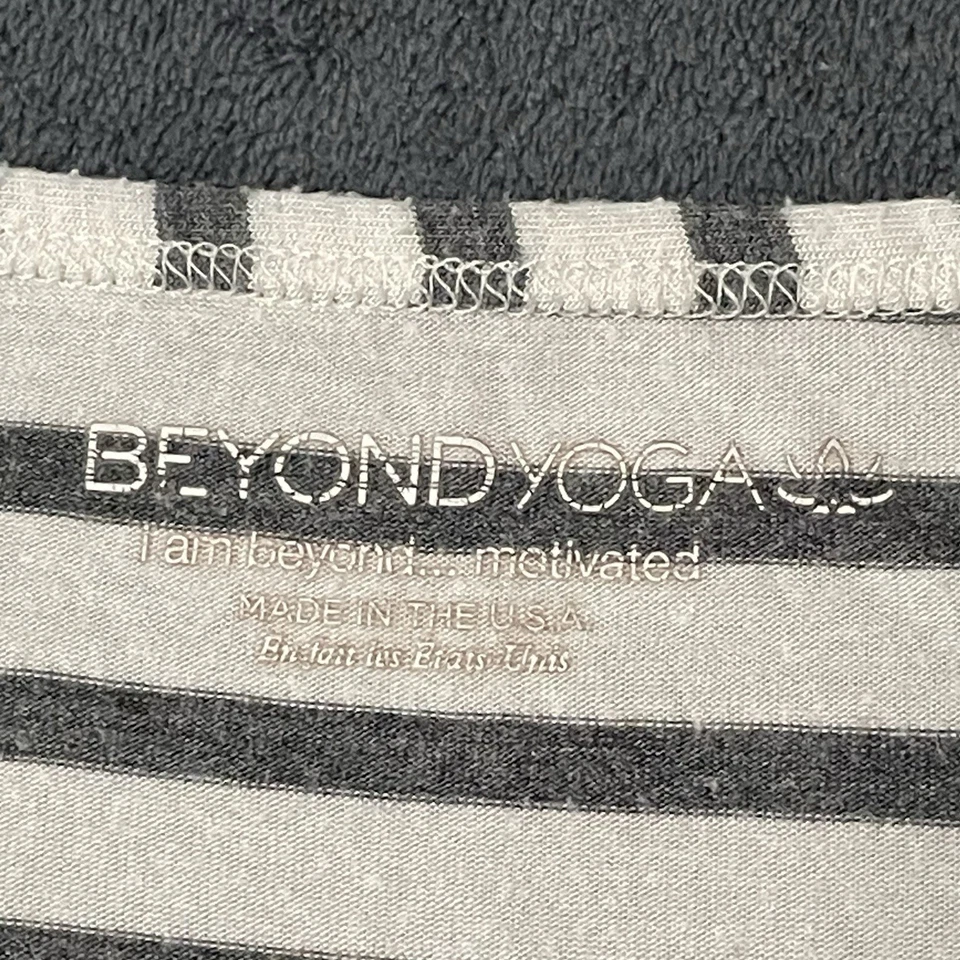 Camisa Beyond Yoga Para Mujer M Blanca Negra Rayas Corte Caja Manga Gorra Cuello Redondo Top Foto 4 de 4