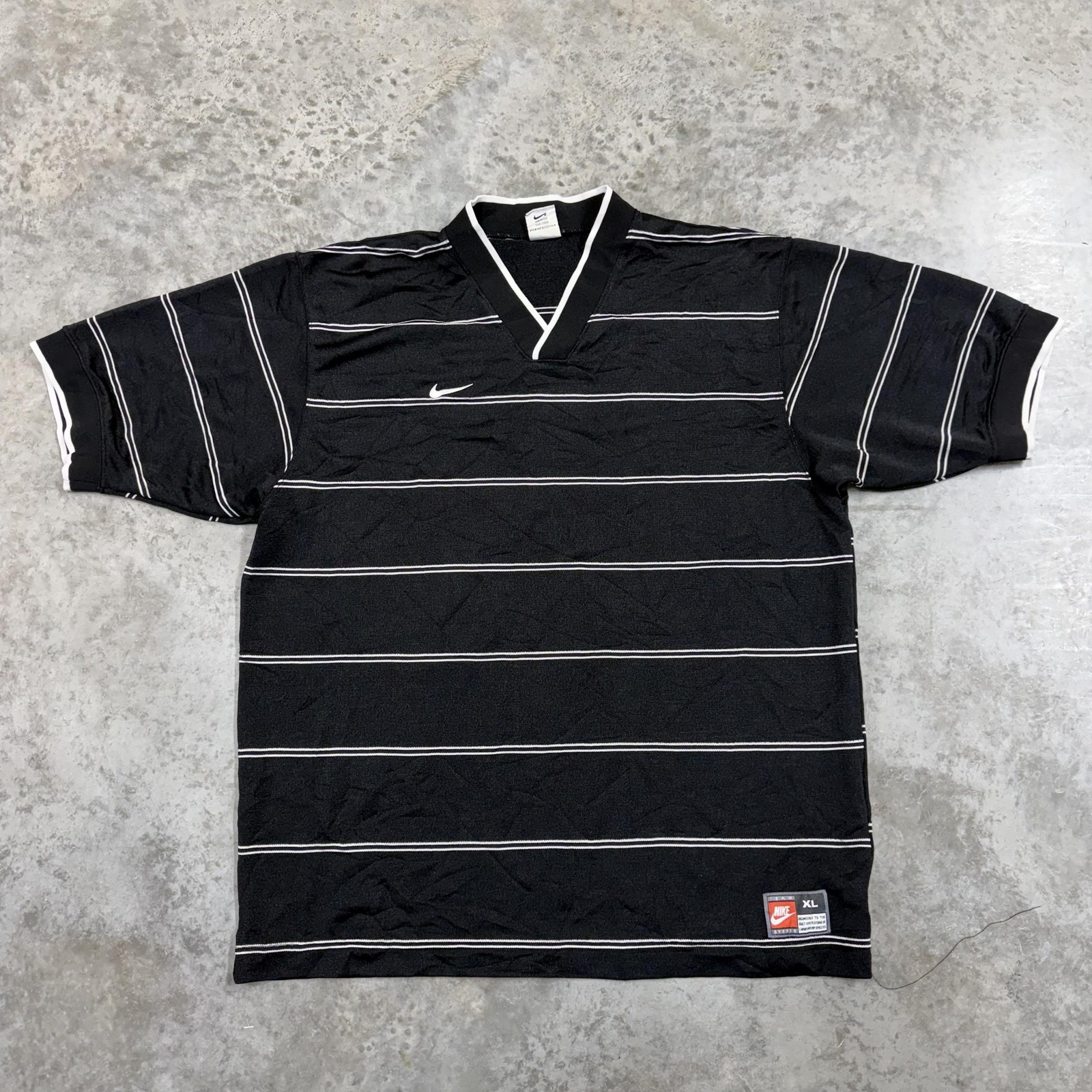 Vintage Nike Shirt Mens XL Black Striped V Neck Jersey Athletic USA 90s