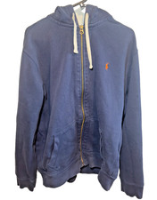 Polo Ralph Lauren Men's Blue Full Zip Hoodie Size L - Red Logo