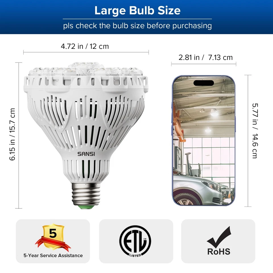 SANSI LED Light Bulb 6000LM 45W 5000K Daylight BR30 Home Workshop Replacement - Image 4 of 4