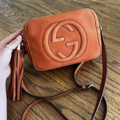 Gucci Orange Nubuck Leather Soho Disco Interlocking G Crossbody W