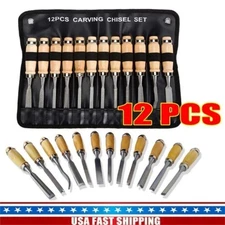 Wood Carving Hand Chisel Tool Set Professional Woodworking Gouges Steel 12 PCS