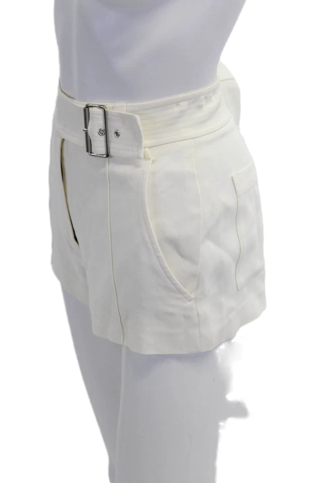 Mini Pantalones Cortos ALC Para Mujer Plisados Tono Plateado Cinturón Blanco Talla 2 Foto 2 de 4