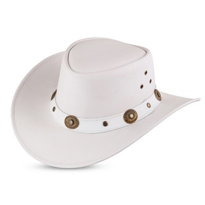 Handmade White Leather Cowboy Hat Western Outback Style with Concho Band Unisex