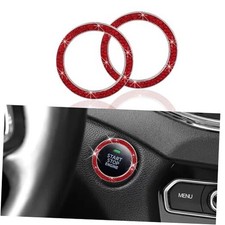 2 PCS Bling Crystal Rhinestone Car Engine Start Decoration Ring, Double Red