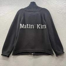 Matin Kim Punching Point Logo Knit Full Zip Cardigan Sweater Wool Alpaca Size S