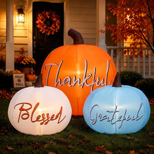 Thanksgiving Fall Pumpkin Inflatable Decor with Built-In LEDs 5FT Wide Blow Up
