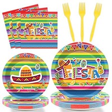 96 Pieces Fiesta Party Decorations Mexican Plates Tableware Set for Cinco De ...