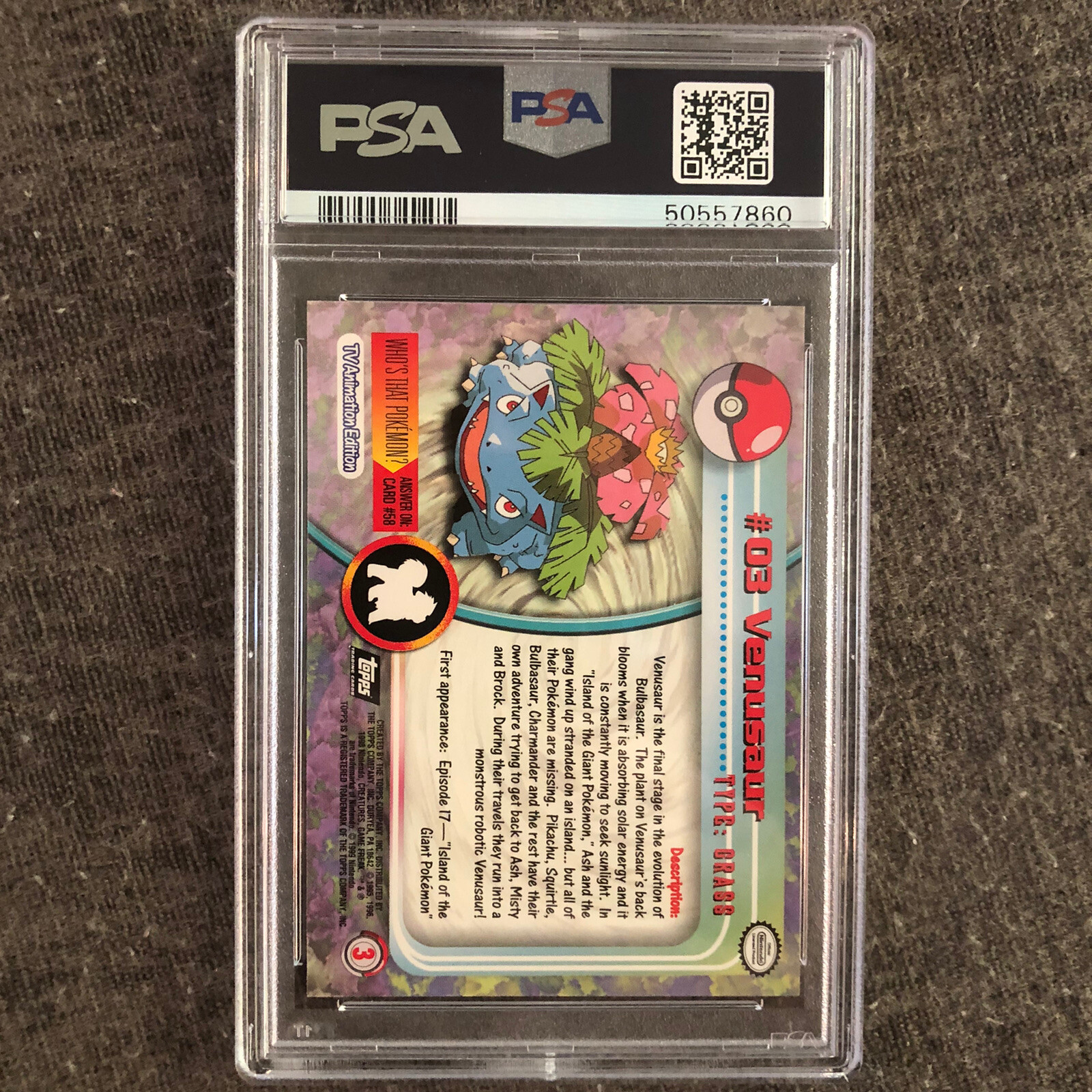 03 Venusaur Topps TV Animation Edition Series 1 Black Logo Pokemon PSA