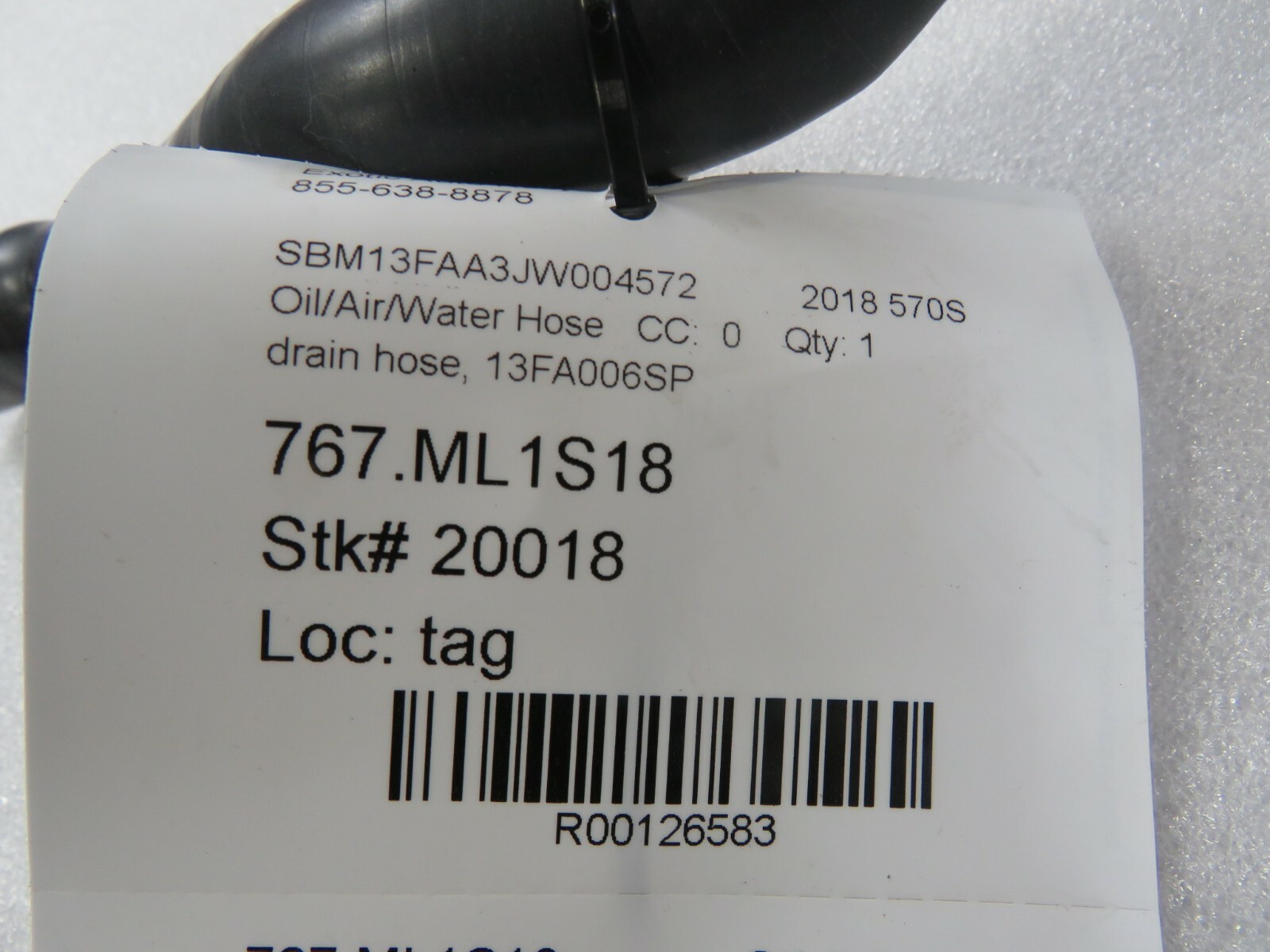 McLaren 570s, Drain Hose, Used, P/N 13FA006SP