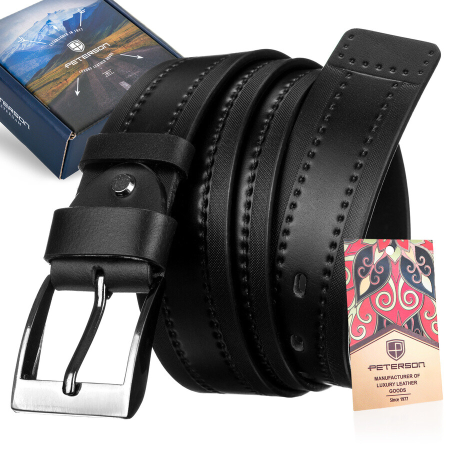 Men's wide leather belt with decorative pattern - Peterson