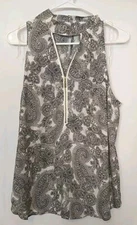 Women's Counter Parts Black Front 1/4 Zip Sleeveless Back Button Blouse Large