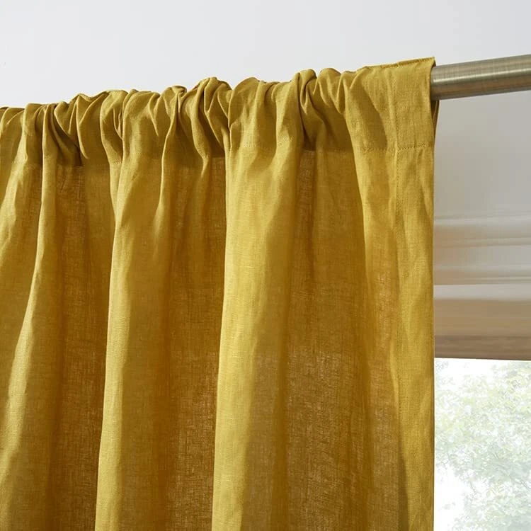 Linen curtain  Mustard Color Living Room two panels Bedroom linen Curtain Set - Image 4 of 4