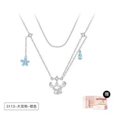 Cartoon Cinnamoroll Petal 925 Silver Necklace Layered Necklaces Birthday Gift