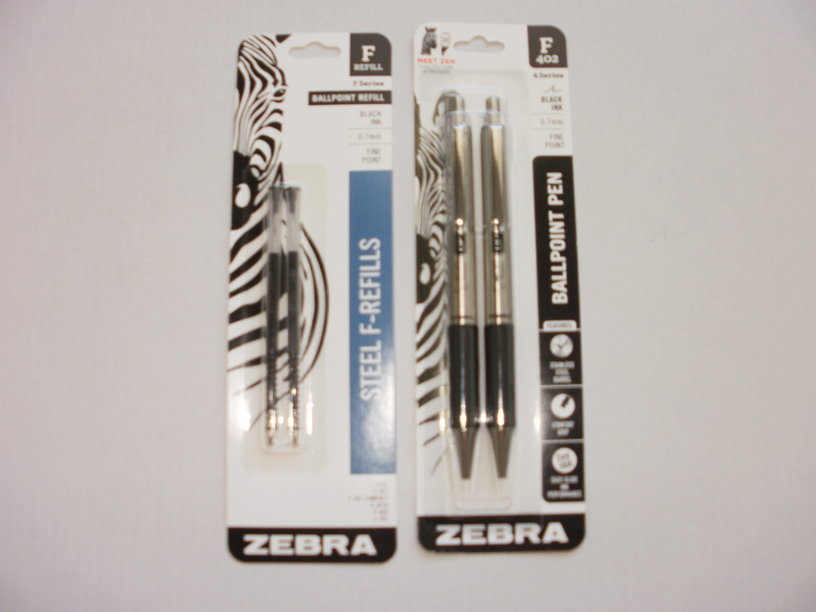 Zebra F-402 Edelstahl-Kugelschreiber – 0,5 Mm Feine Spitze, Schwarze Gel-Tinte, 2er-Pack