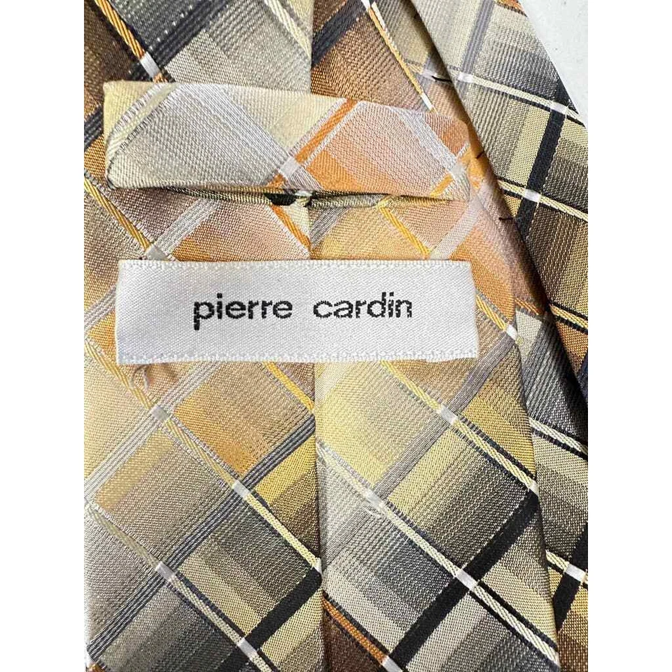 80-е винтажные Pierre Cardin ручной работы полиэстер галстук желтый/оранжевый кубический узор - Изображение 3 из 4