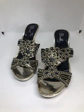 G.N.D. Women's Black Rhinestones Slip On Stiletto High Heels Sandal Size 8