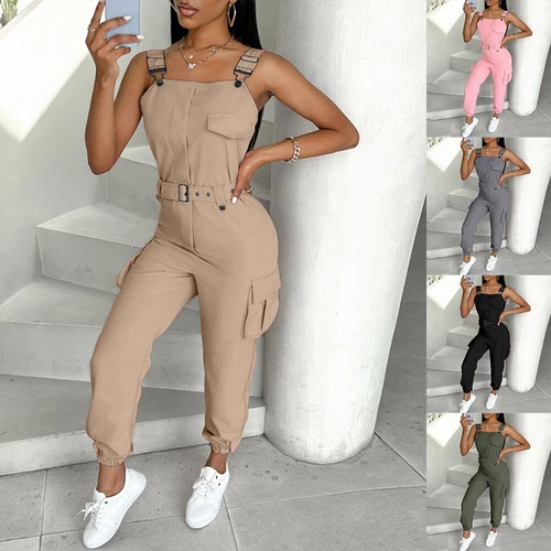 Mono de peto de mujer mono sin mangas traje de pantalón cargo pelele Playsuits * - Imagen 4 de 26
