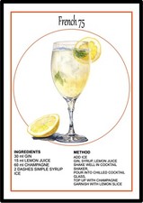 FRENCH 75  COCKTAIL Print Poster Kitchen / Bar Wall Art  Recipe