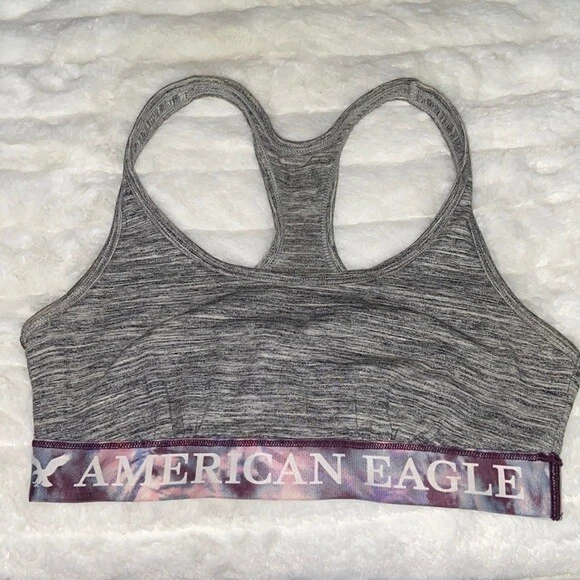 AMERICAN EAGLE Sports Bra Racerback Cotton Polyester Spandex Gray Small S Sm