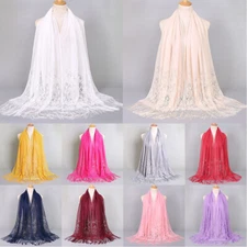 Pure Color Breathable Lace Scarf Embroidered Flower Scarves Long Tassel Shawls