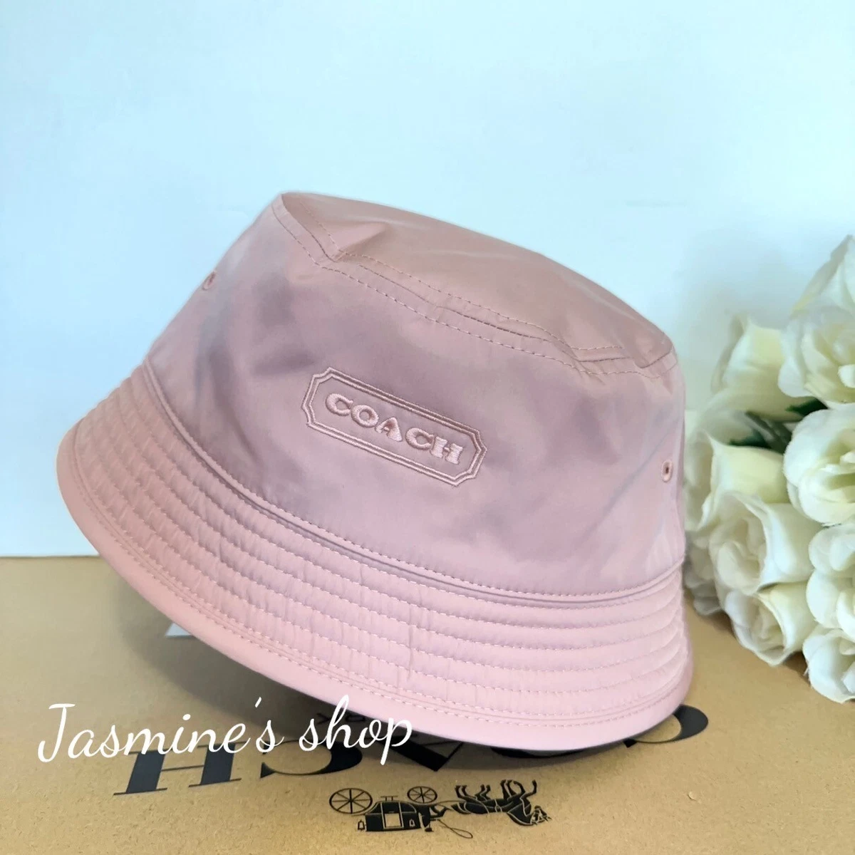 【COACH】バケットハット　ピンク・ブルー　リバーシブル COACH】コーチ ナイロン シグネチャー バケットハット リバーシブル