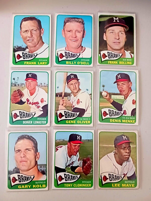 Lot of 9 1965 Topps  MILWAUKEE BRAVES  vintage baseball  LEE MAYE, DENNIS MENKE