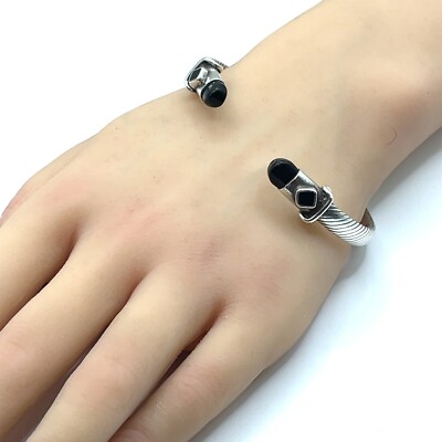 Sterling Silber Onyx Spitze Armreif Armband - 7'' Handgelenk