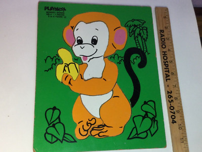 Vintage Playskool Monkey  Wooden Tray Puzzle #b23