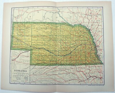 Nebraska - Original 1910 Dated Map by Dodd Mead & Company. Antique