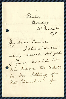 Brief von Lord Richard LYONS, Botschafter von GROSSBRITANNIEN in FRANKREICH - 1878