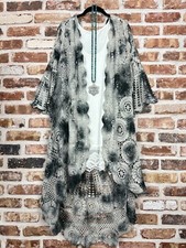 Plus Size Vintage Boho Tie Dye Ombre Charcoal Crochet Kimono Duster Cardigan