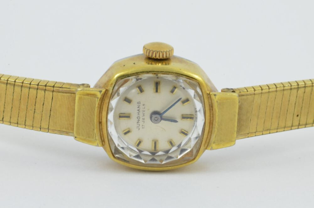 JUNGHANS DAMEN UHR 20MM STAHL VERGOLDET VINTAGE RAR MIT STAHL BAND - Main Image