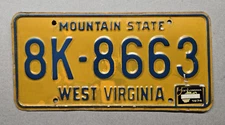 🐾 1971 WEST VIRGINIA "PASSENGER" LICENSE PLATE (8K-8663) W/74 RENEW. STKR.