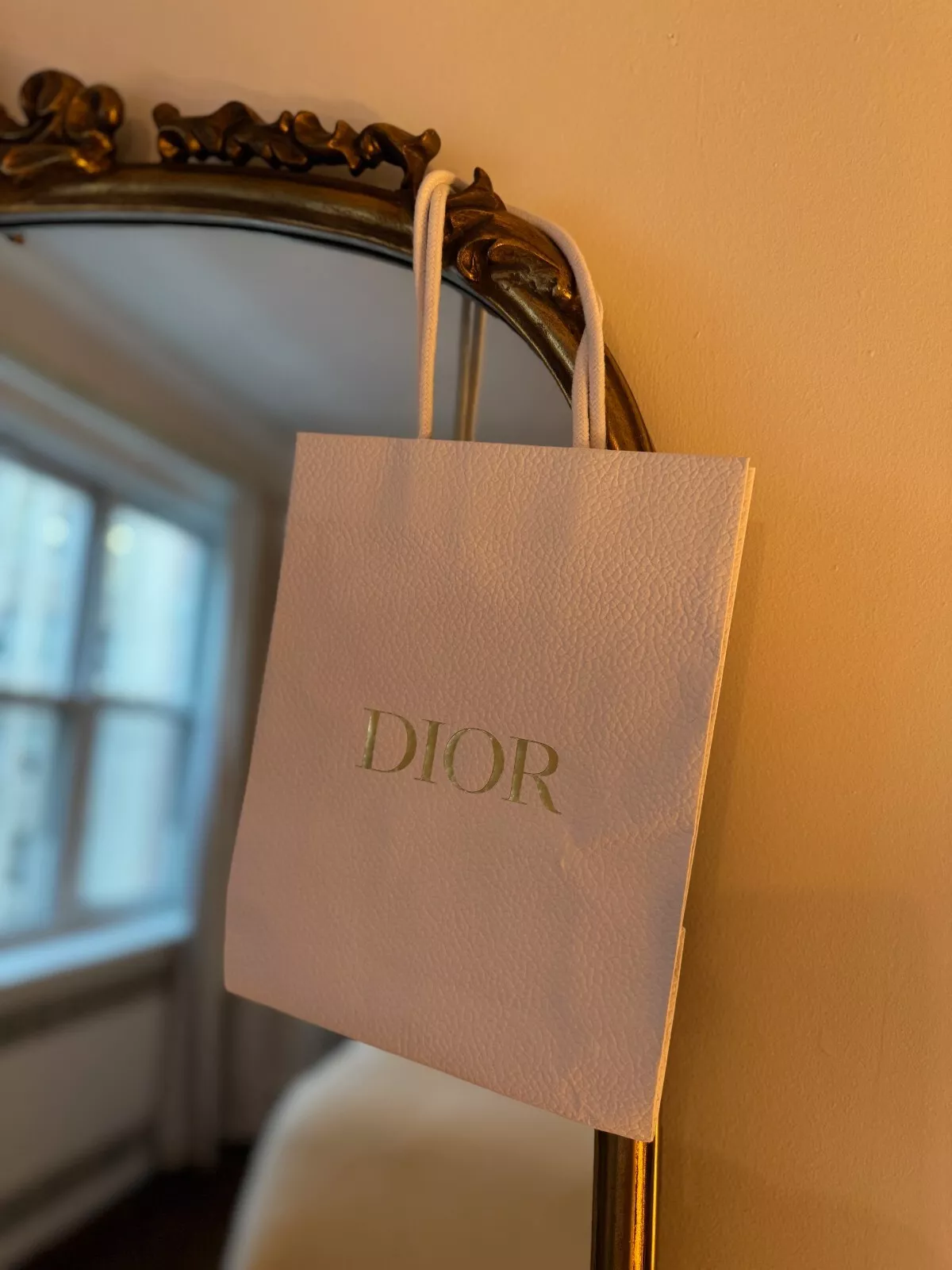 Sac cadeau shopping Dior blanc authentique moyen avec lettrage doré 10 po x 8 po