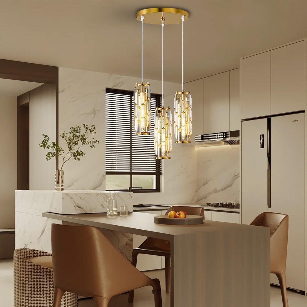 3-Light Crystal Chandelier Gold Pendant Cluster Ceiling Lamp