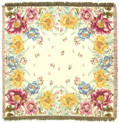 NEW 60"  FLORAL BELGIAN TAPESTRY TABLE CHAIR THROW BED SPREAD WITH FRINGES 07186 - Picture 1 of 5