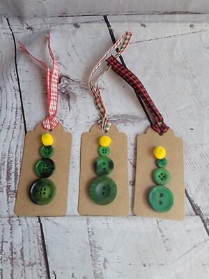 Handmade Button Christmas Grift Cards Christmas Tree Lot Of 3