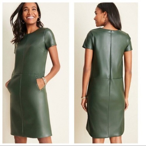 Ann Taylor Green Faux Leather Shift 