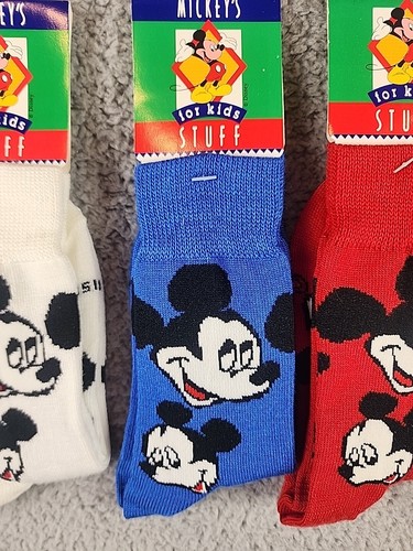 Vintage Mickey's For Kids Stuff Socks 3 Pair Size 6-8 1/2 New W/ Tags 90s - Picture 3 of 6