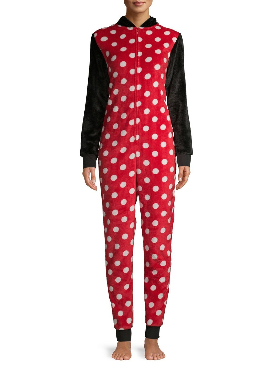 Disney Minnie Mouse Pajamas Size Large Women One Piece Union Suit