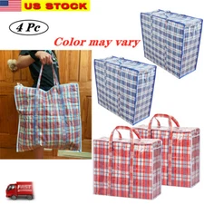 4 Pc Reusable Large plastic Shopping Laundry Moving Storage Bag Zip-USA