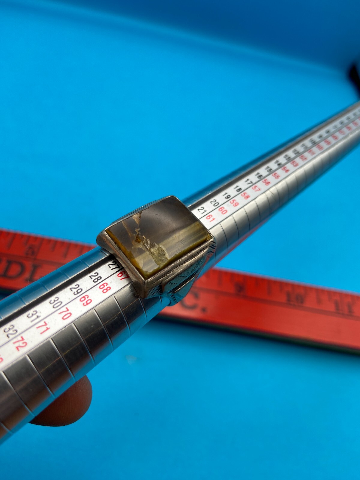 Solid 925 Sterling Silver Flat Tiger's Eye Gemsto… - image 1