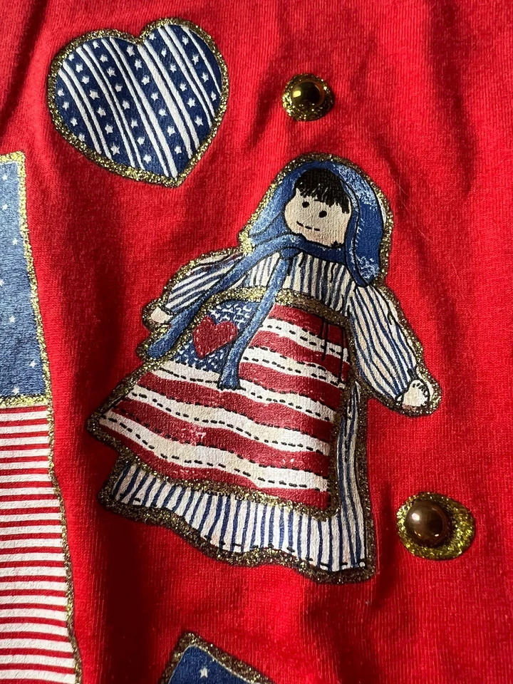 Camiseta De Colección Y2K India Ink Rara EE. UU. Patriótica Pintada a Mano Roja OS Cuentas Foto 3 de 4