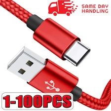 Heavy Duty Braided USB C Type-C Fast Charging Data Sync Charger lot Long Cord