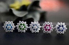 14k White Gold Flower Stud Earrings with screw back