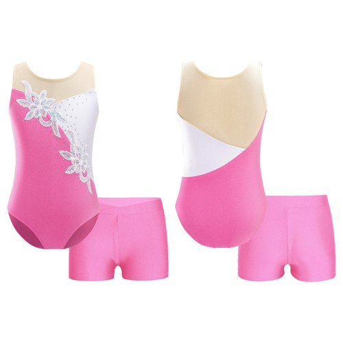UK Kids Girls Gymnastics Ballet Dance Leotard with Shorts Sets Workout Dancewear - Picture 73 of 97